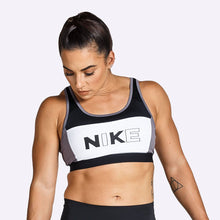 Load image into Gallery viewer, Nike - Women&#39;s Medium Support Sports Bra - Black/White/Gunsmoke/Black
